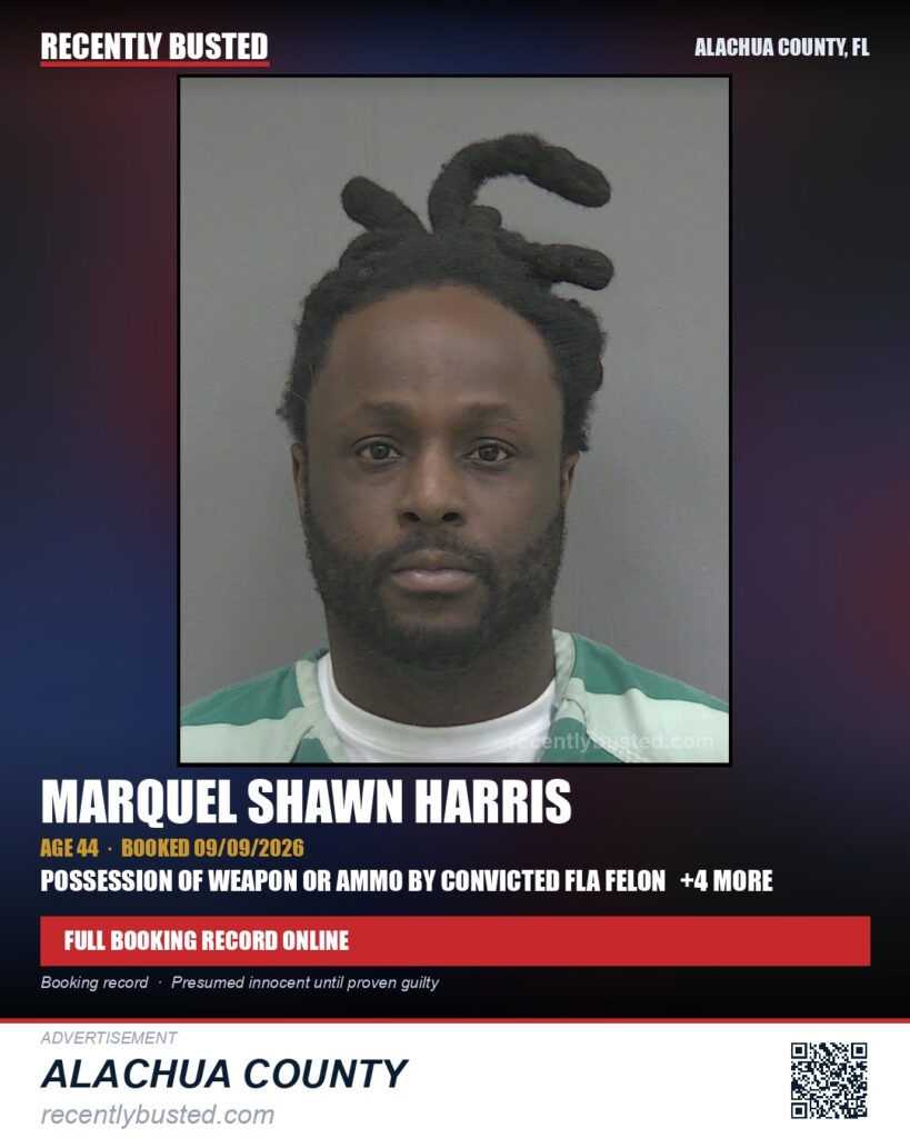 Marquel Shawn Harris — arrest record card, Alachua County, Florida