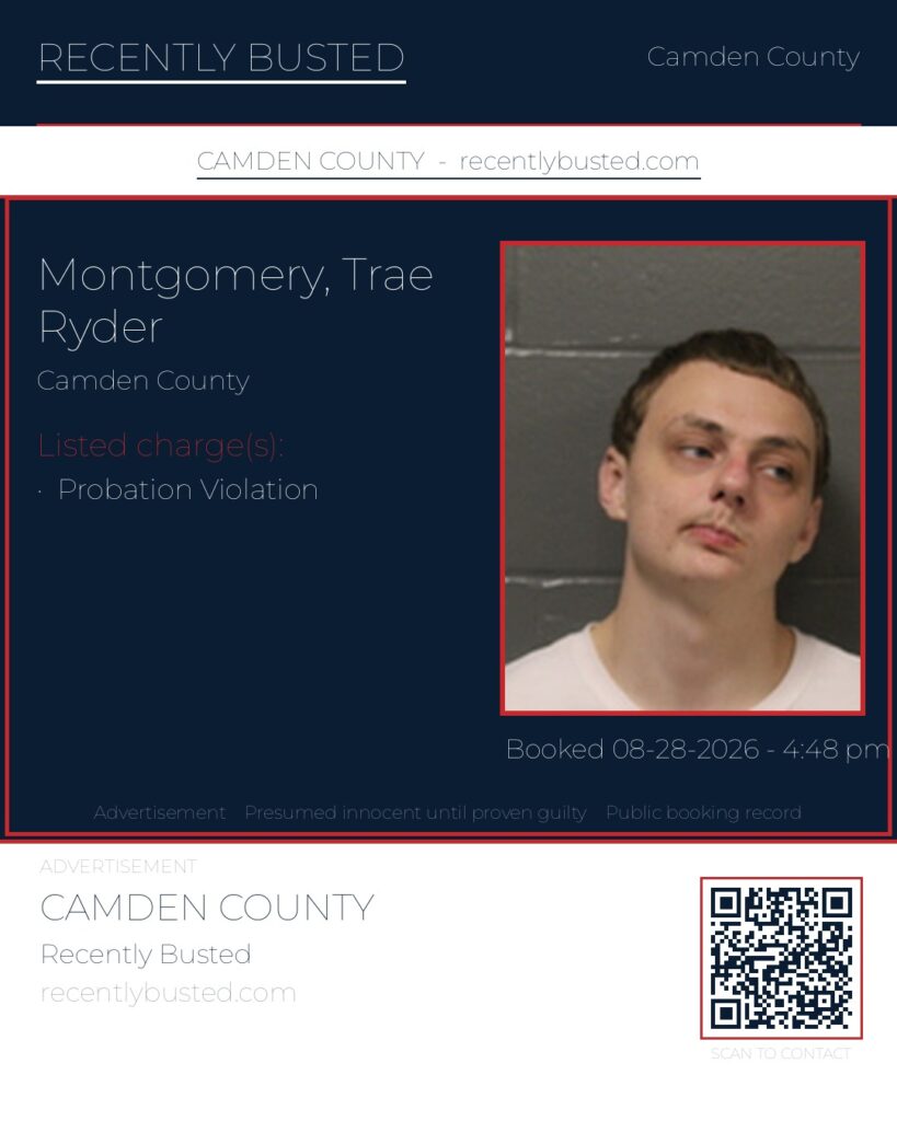 Montgomery, Trae Ryder — arrest record card, Camden County