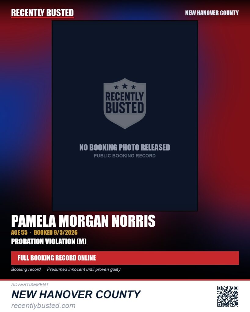PAMELA MORGAN NORRIS — arrest record card, New Hanover County