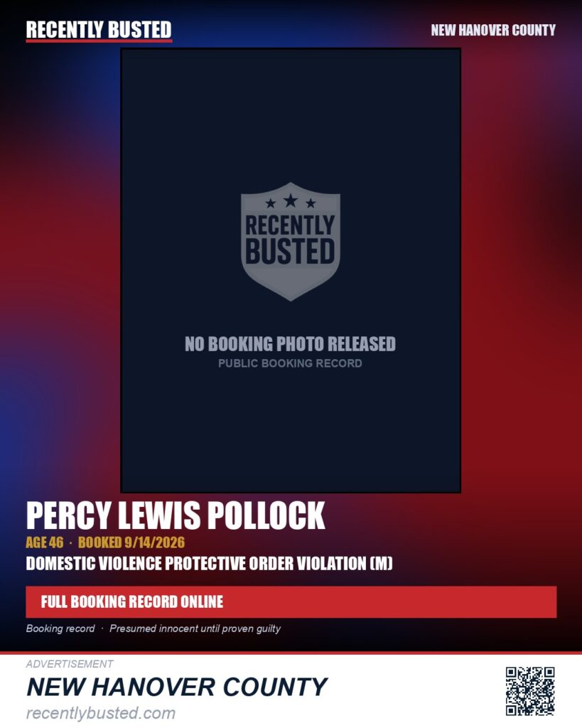 PERCY LEWIS POLLOCK — arrest record card, New Hanover