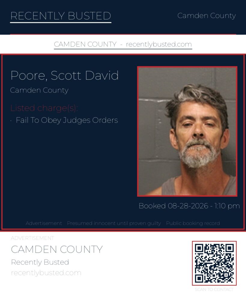 Poore, Scott David — arrest record card, Camden County