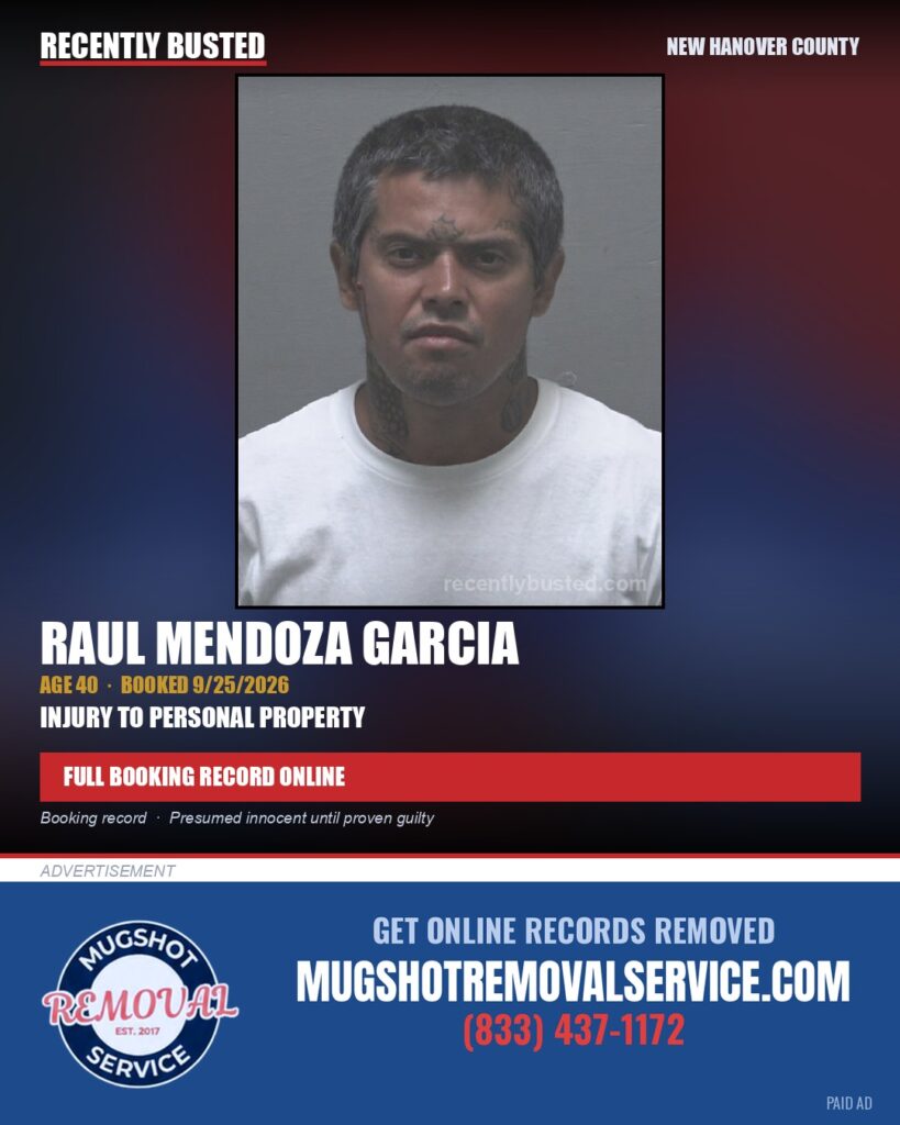 RAUL MENDOZA GARCIA — arrest record card, New Hanover