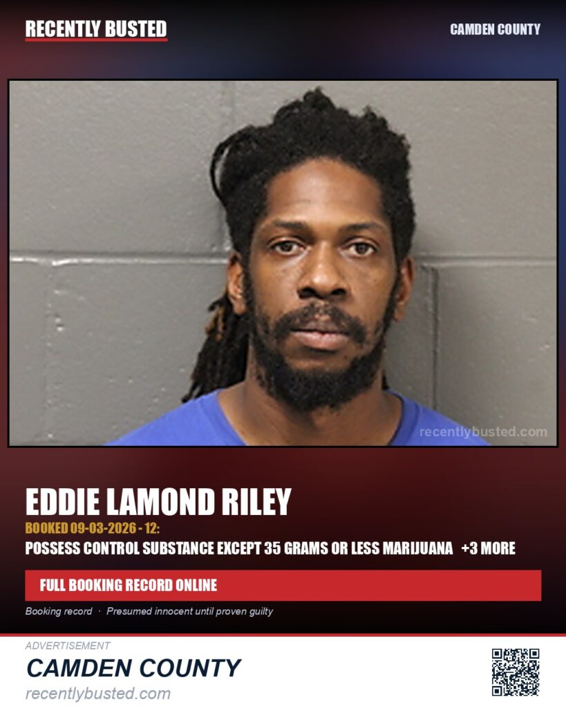Riley, Eddie Lamond — arrest record card, Camden County