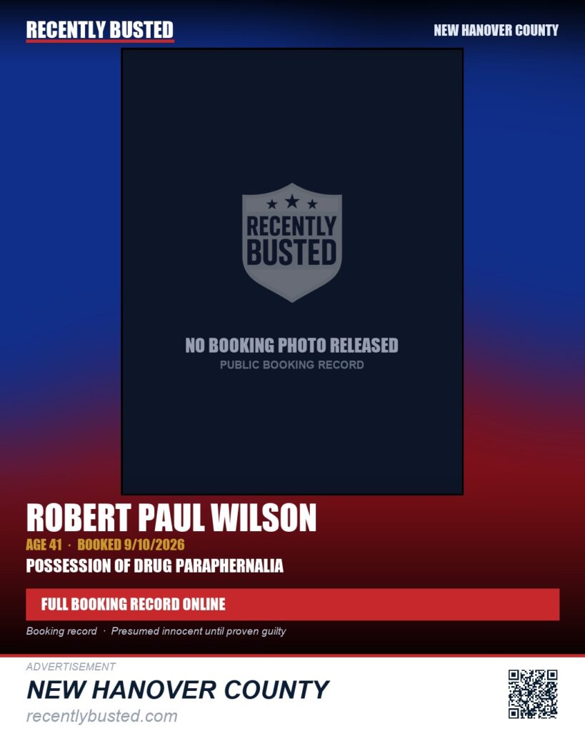 ROBERT PAUL WILSON — arrest record card, New Hanover County
