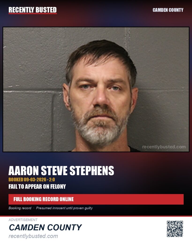 Stephens, Aaron Steve — arrest record card, Camden County