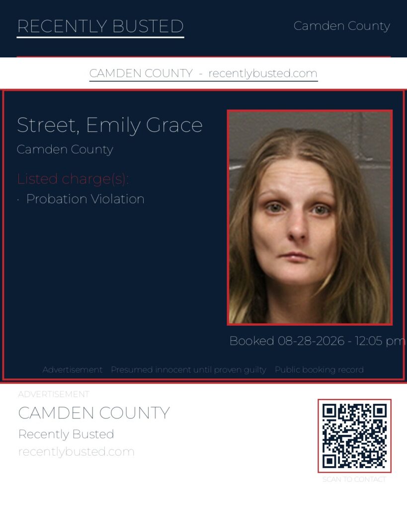 Street, Emily Grace — arrest record card, Camden County
