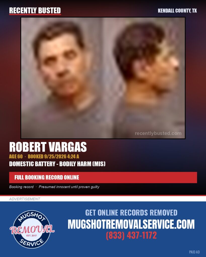 VARGAS, ROBERT — arrest record card, Kendall County, Illinois
