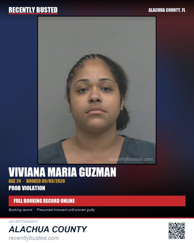 Viviana Maria Guzman — arrest record card, Alachua County, Florida