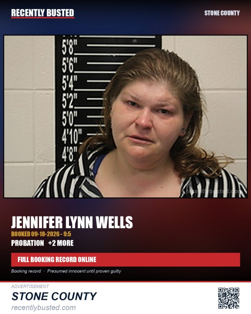 Wells, Jennifer Lynn — arrest record card, Missouri