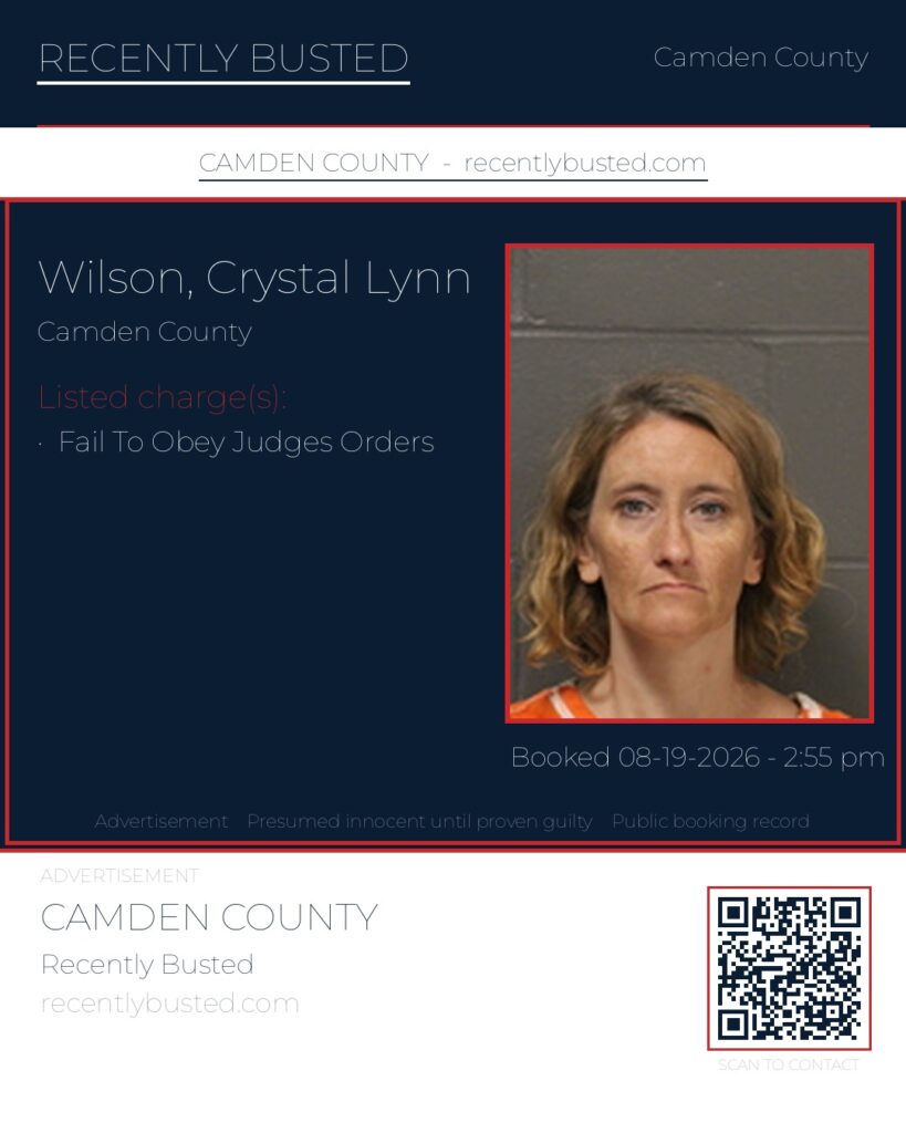 Wilson, Crystal Lynn — arrest record card, Camden County