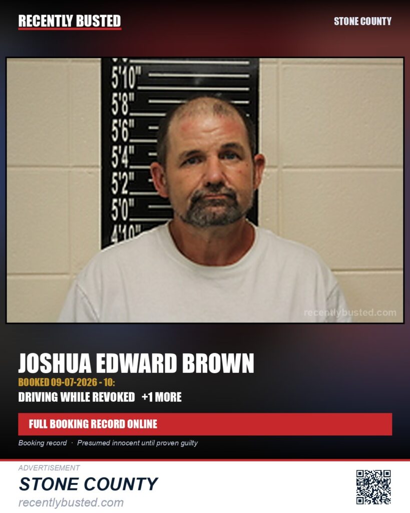 Brown, Joshua Edward — arrest record card, Missouri