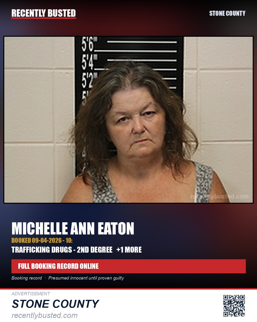 Eaton, Michelle Ann — arrest record card, Stone County