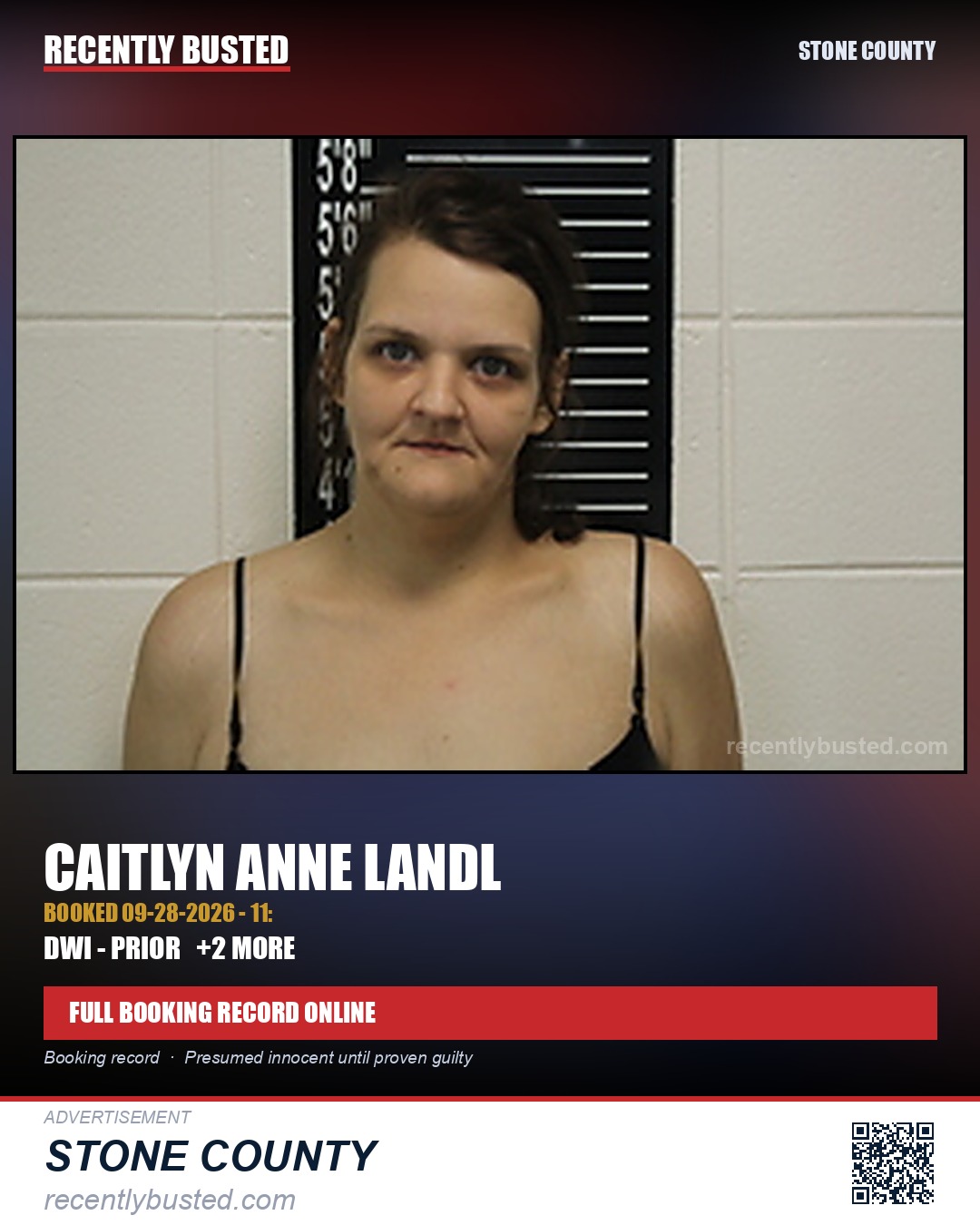 Landl, Caitlyn Anne — arrest record card, Stone County