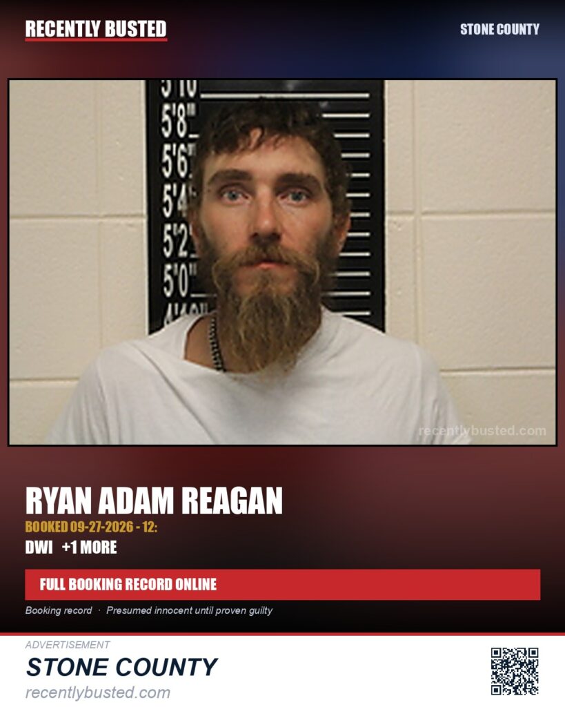 Reagan, Ryan Adam — arrest record card, Missouri