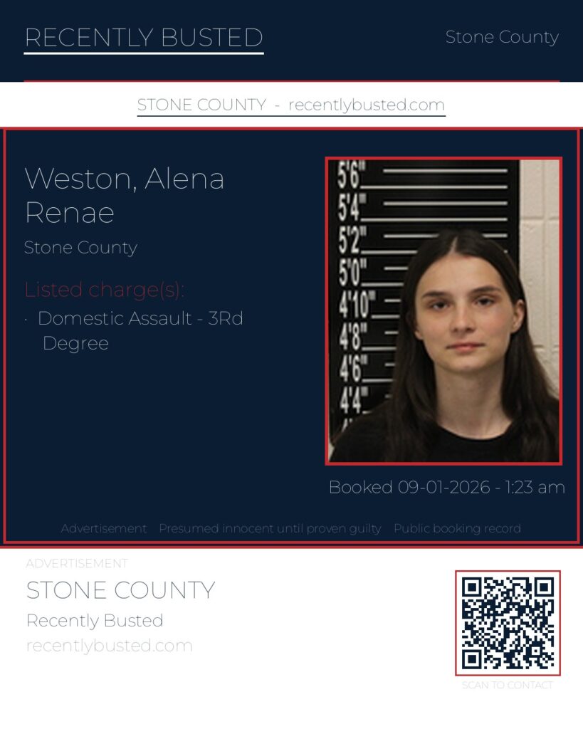 Weston, Alena Renae — arrest record card, Missouri