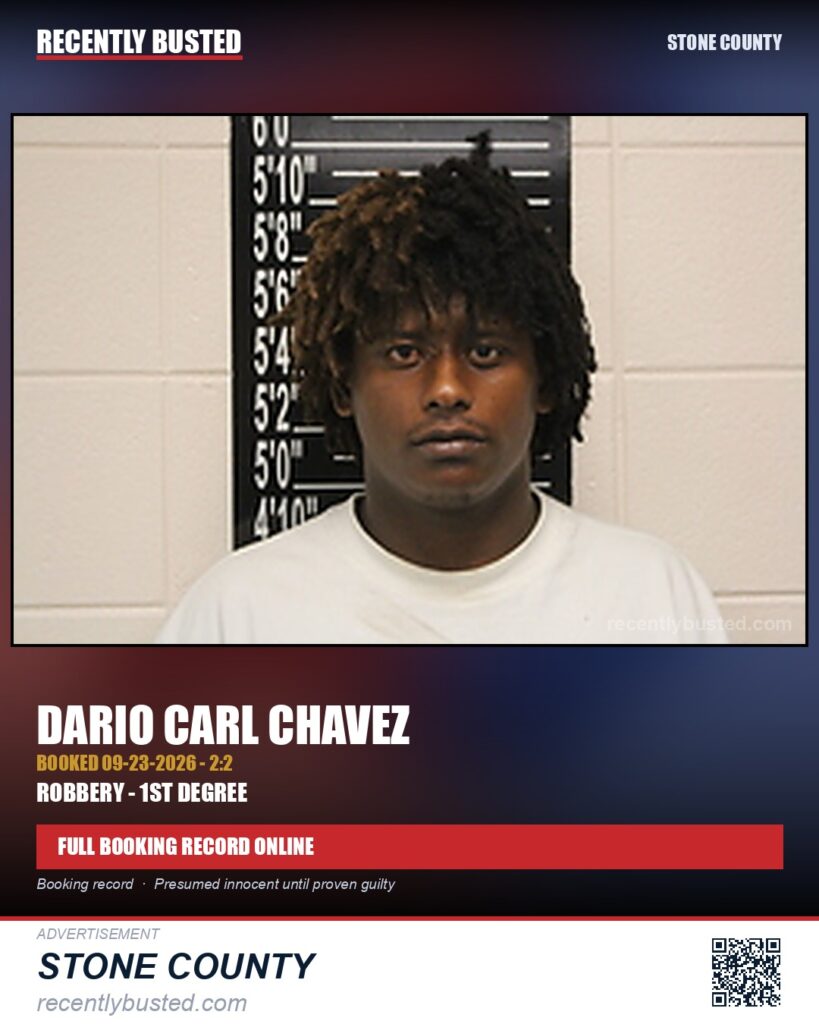 Chavez, Dario Carl — arrest record card, Stone County