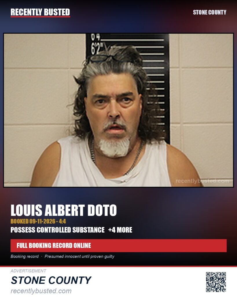 Doto, Louis Albert — arrest record card, Stone County