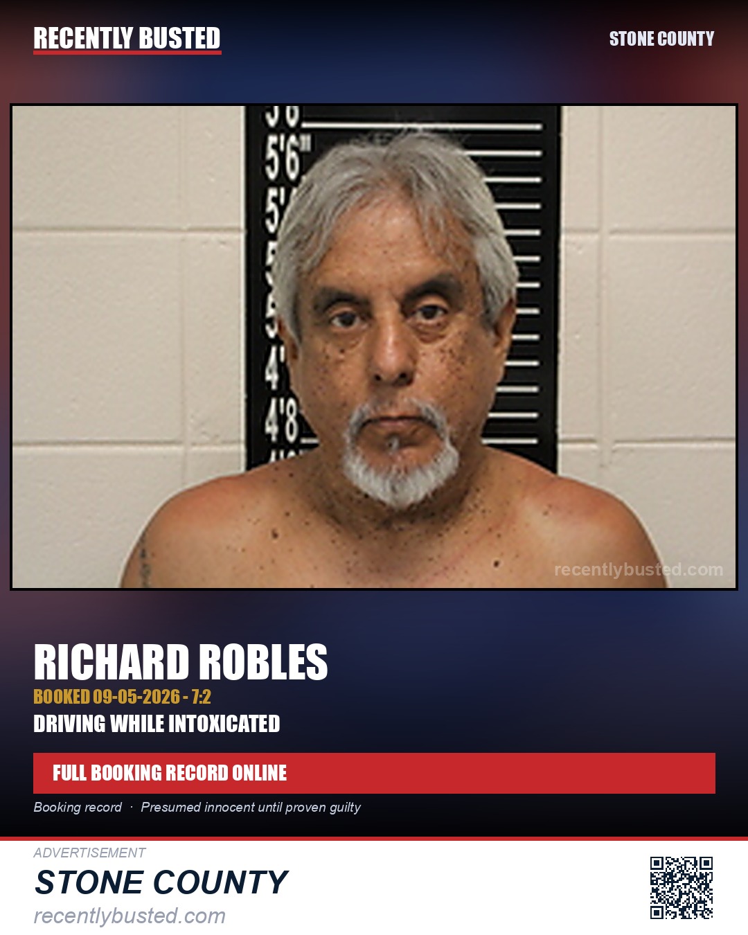 Robles, Richard — arrest record card, Stone County