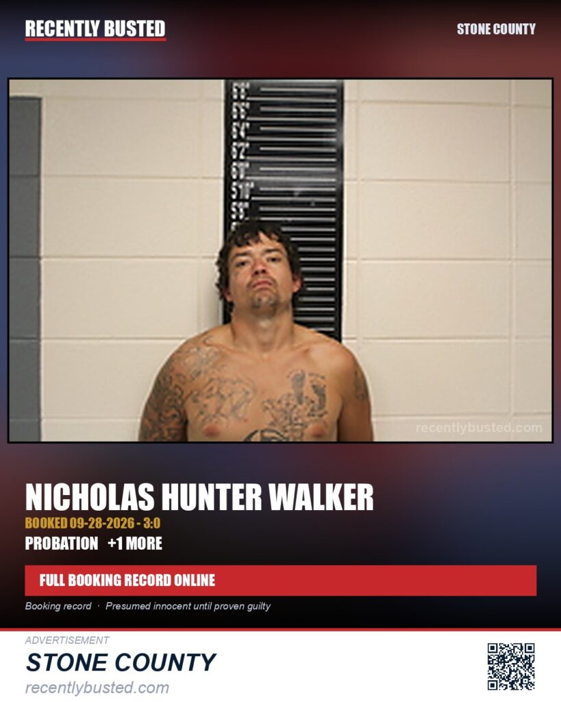 Walker, Nicholas Hunter — arrest record card, Missouri