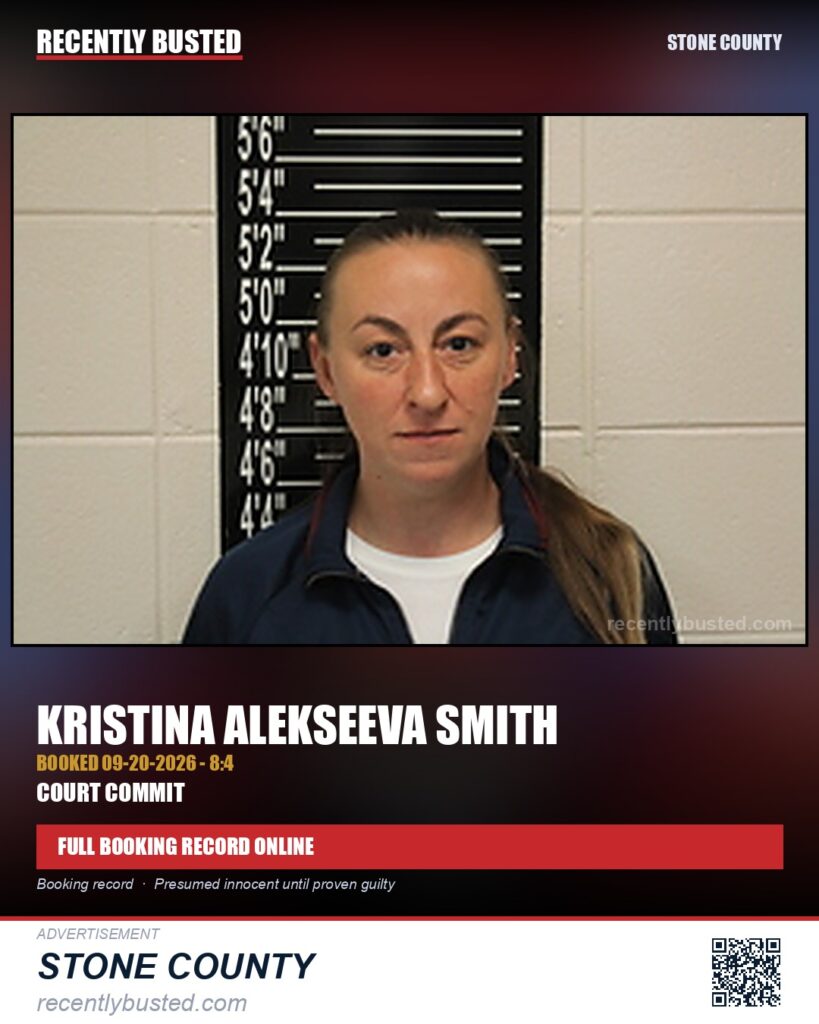 Smith, Kristina Alekseeva — arrest record card, Stone County