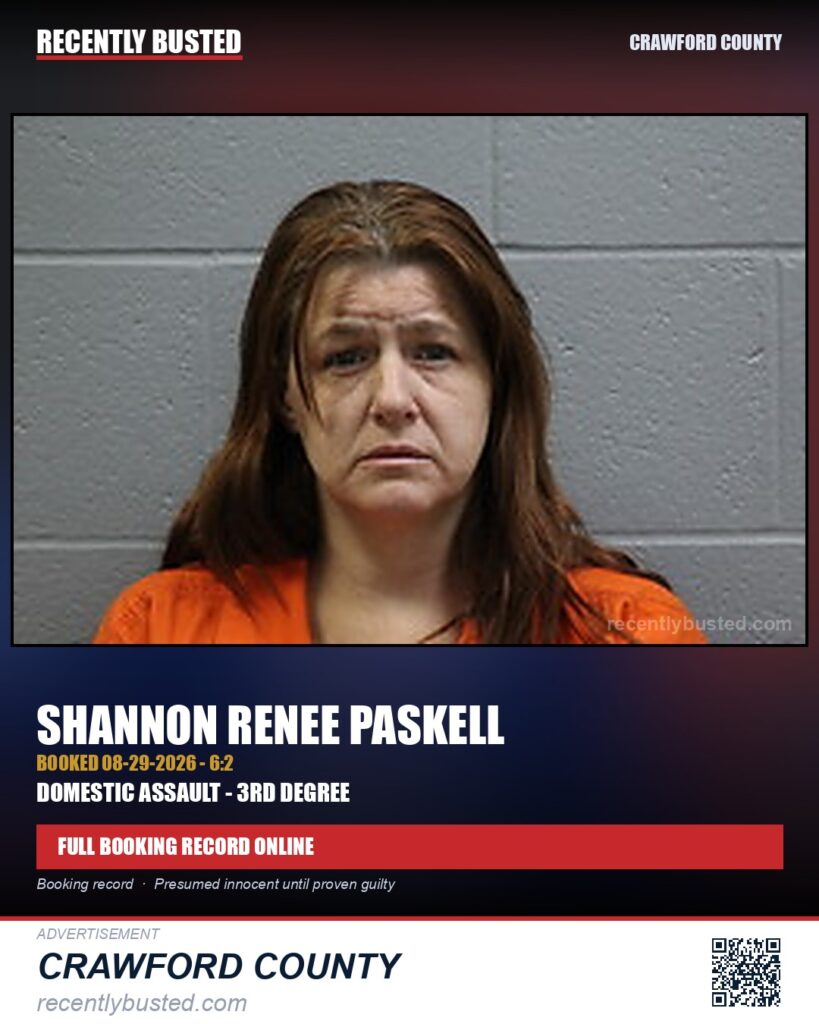 Paskell, Shannon Renee — arrest record card, Crawford County