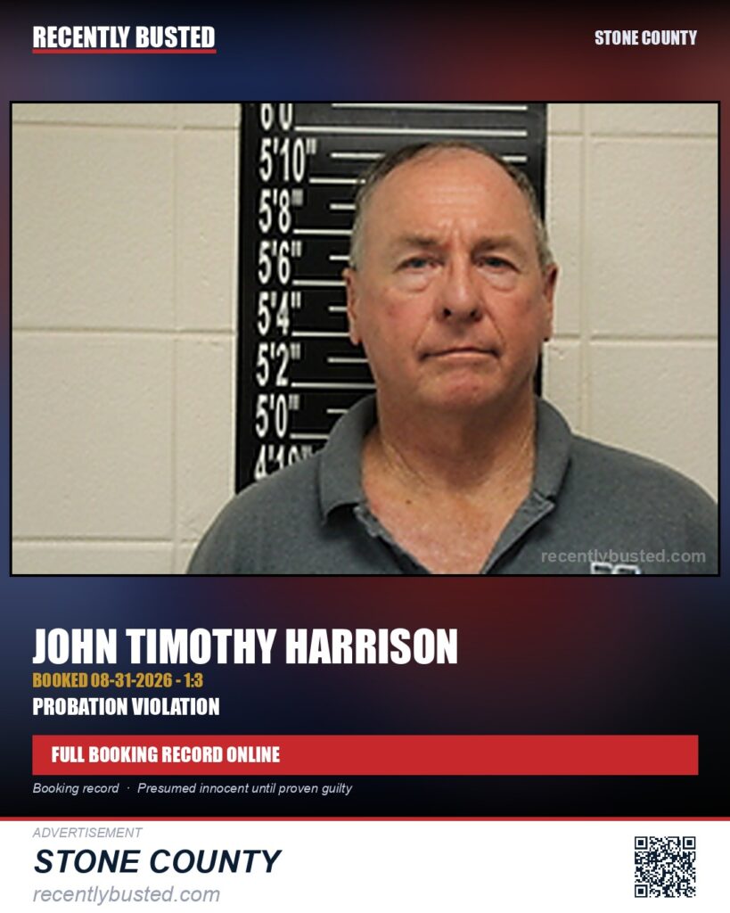 Harrison, John Timothy — arrest record card, Stone County