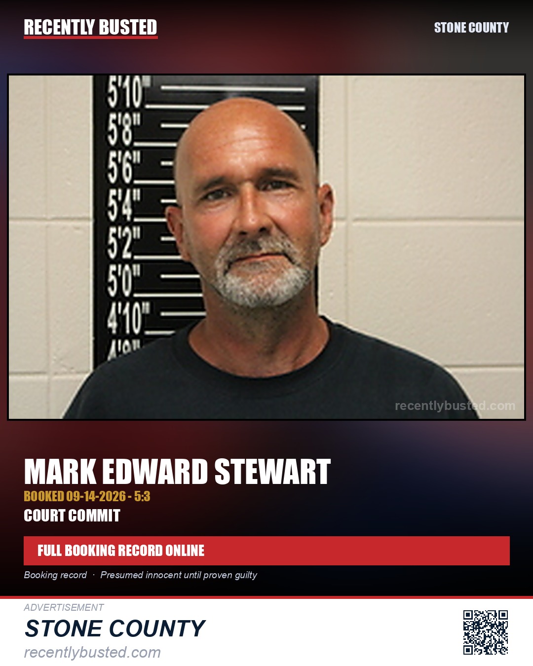Stewart, Mark Edward — arrest record card, Stone County