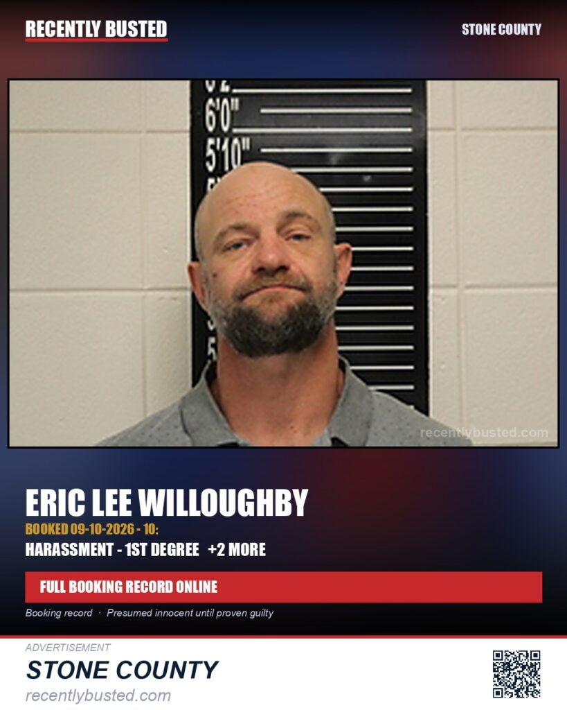 Willoughby, Eric Lee — arrest record card, Stone County