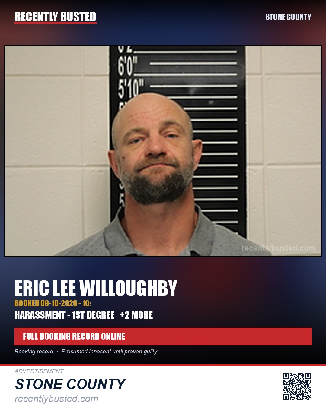Willoughby, Eric Lee — arrest record card, Stone County