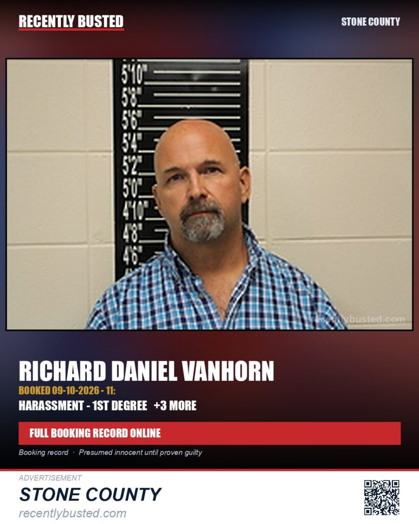 Vanhorn, Richard Daniel — arrest record card, Stone County