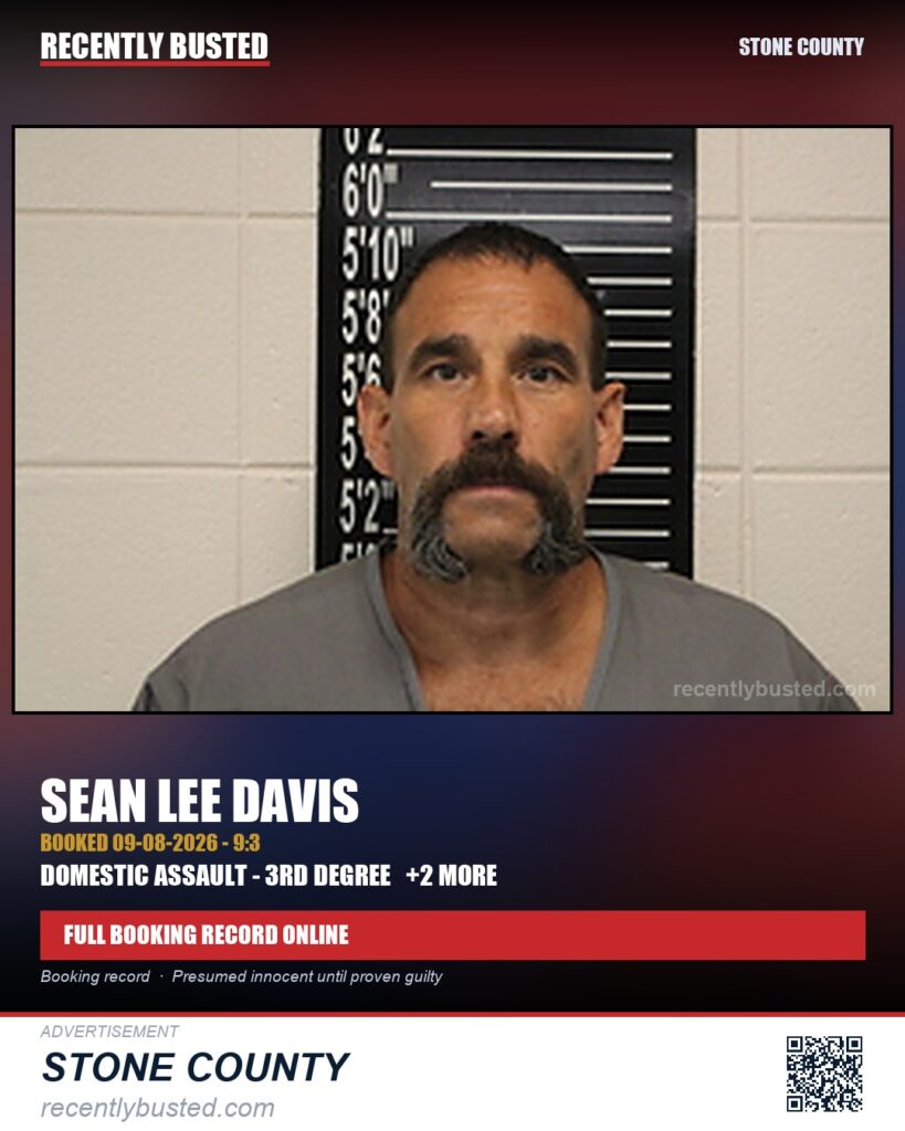 Davis, Sean Lee — arrest record card, Stone County