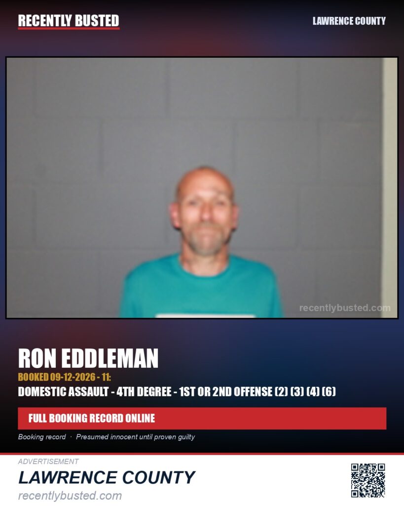 EDDLEMAN, RON — arrest record card, Lawrence County