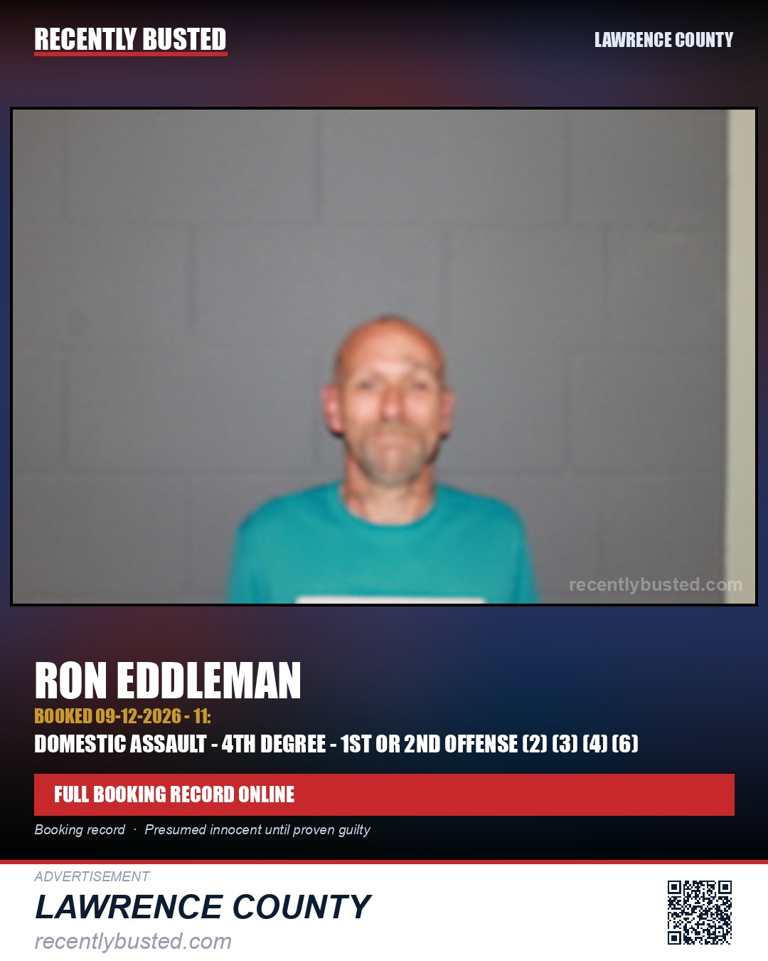 EDDLEMAN, RON — arrest record card, Lawrence County