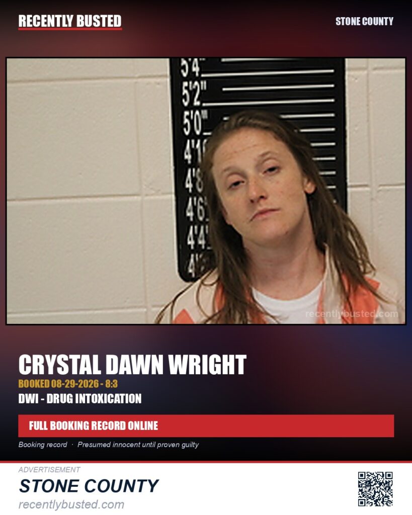 Wright, Crystal Dawn — arrest record card, Missouri