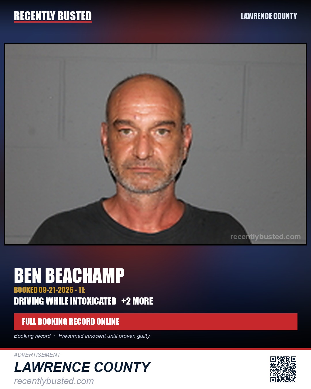 BEACHAMP, BEN — arrest record card, Lawrence County