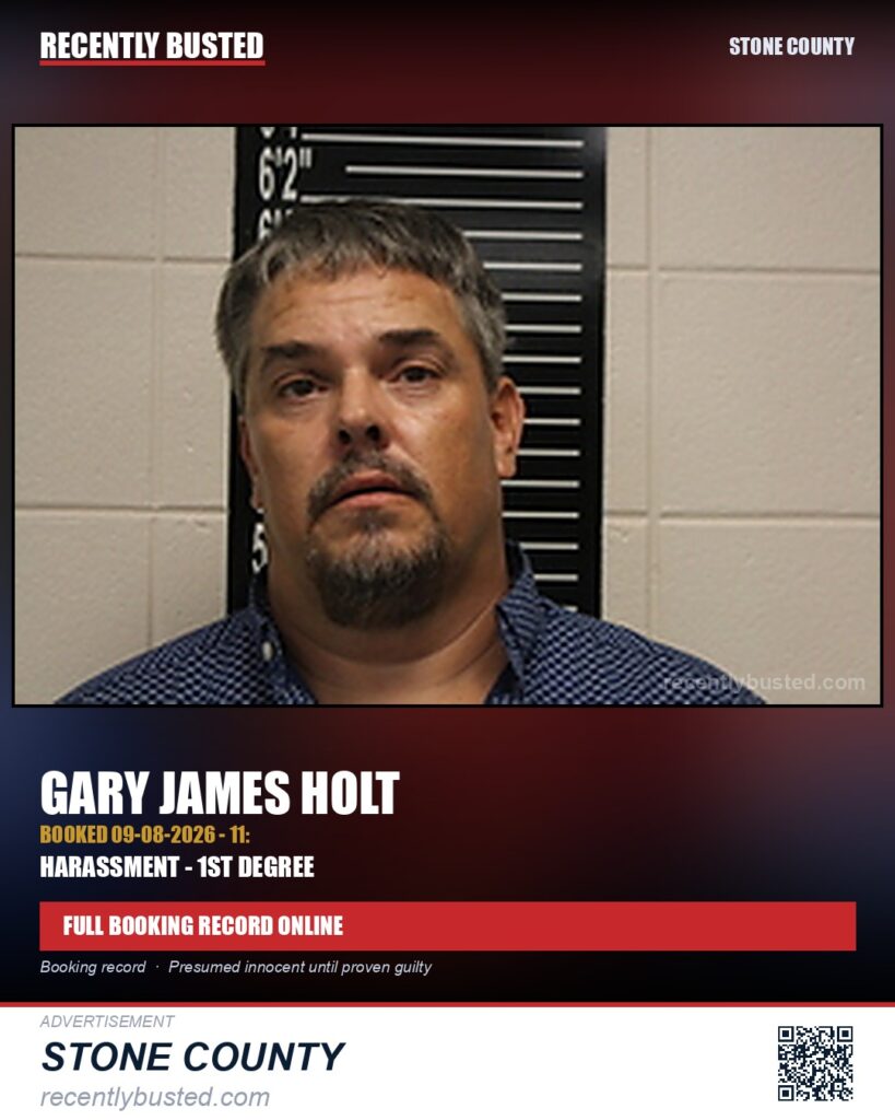 Holt, Gary James — arrest record card, Stone County