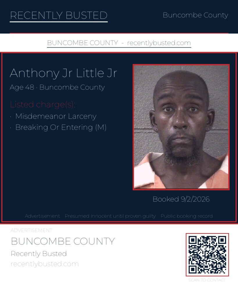 ANTHONY JR LITTLE JR — arrest record card, Buncombe County, North Carolina