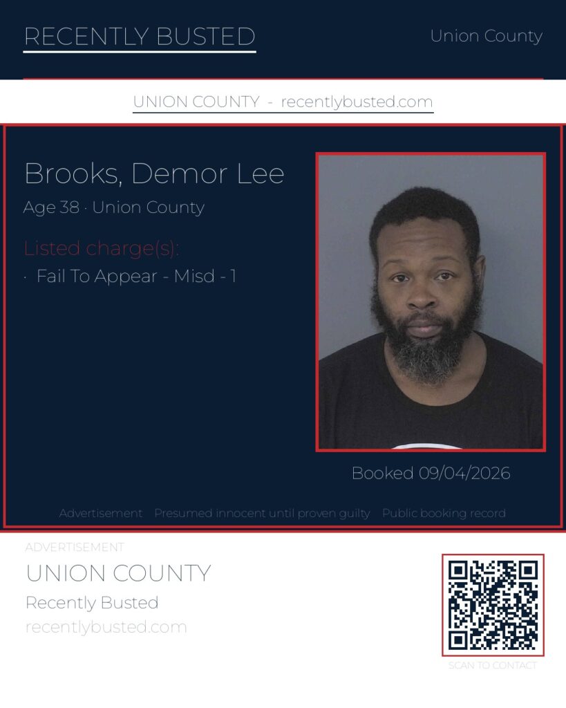 BROOKS, DEMOR LEE — arrest record card, Union County, North Carolina