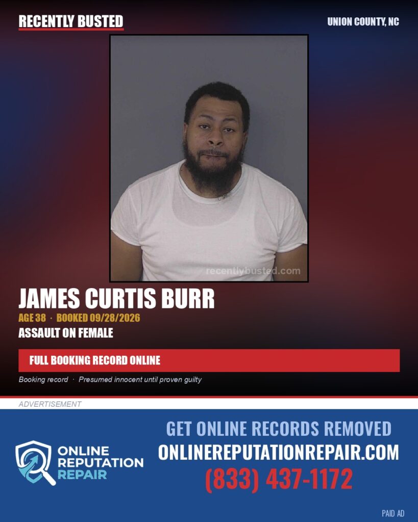 BURR, JAMES CURTIS — arrest record card, Union County, North Carolina
