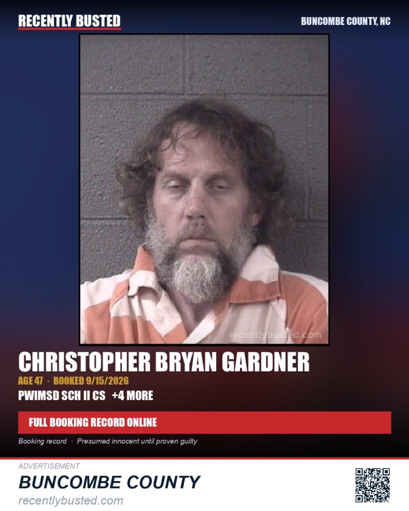 CHRISTOPHER BRYAN GARDNER — arrest record card, Buncombe County, North Carolina