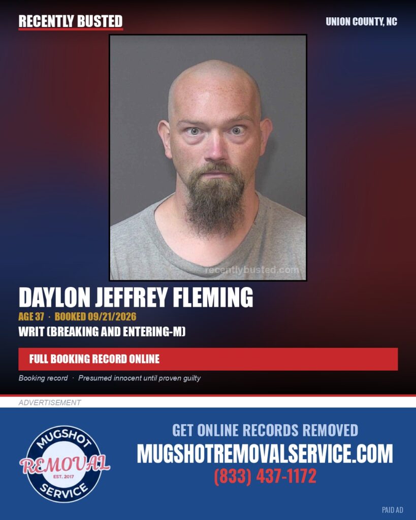 FLEMING, DAYLON JEFFREY — arrest record card, Union County, North Carolina