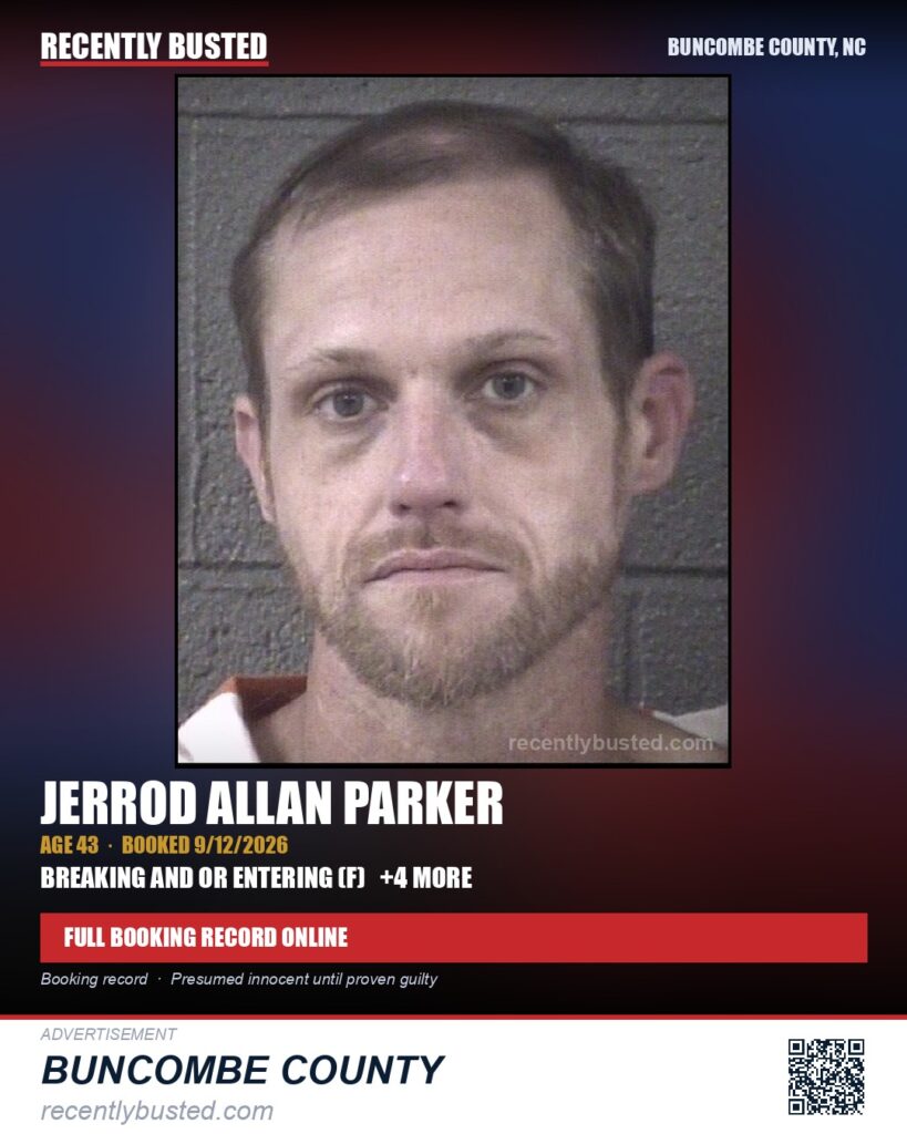 JERROD ALLAN PARKER — arrest record card, Buncombe County, North Carolina