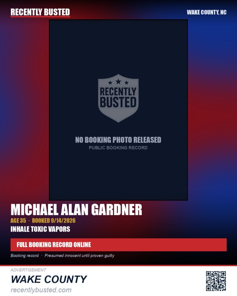 MICHAEL ALAN GARDNER — arrest record card, Wake County, North Carolina