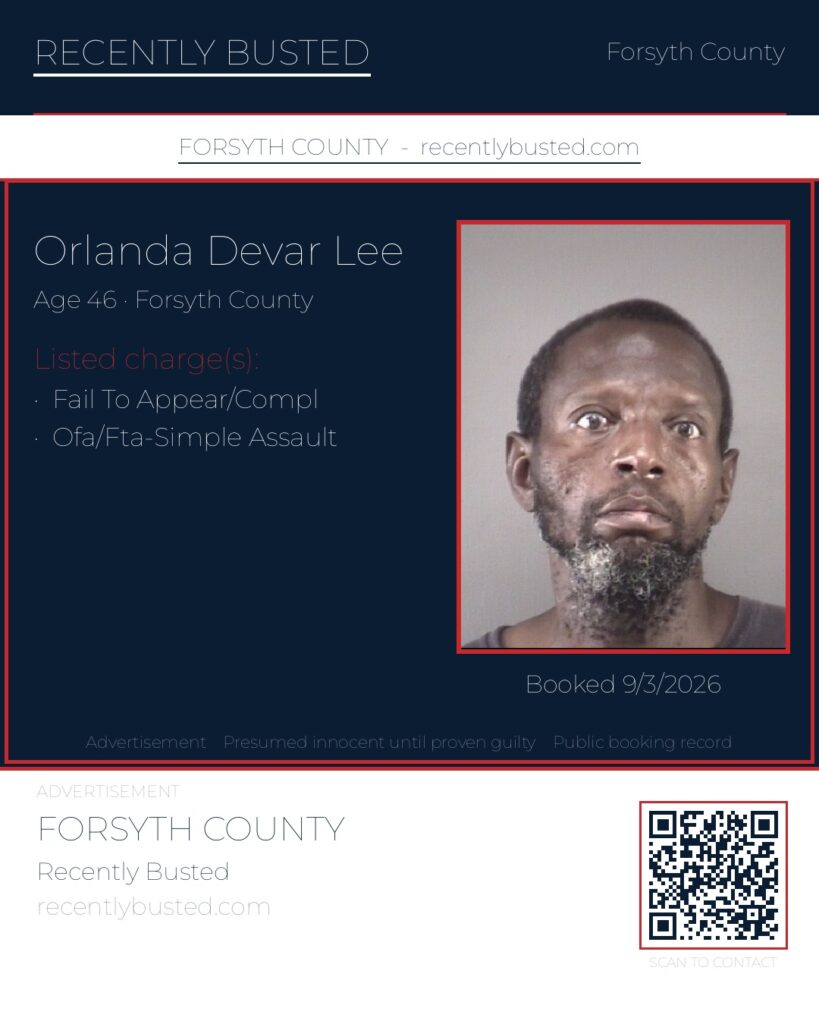 ORLANDA DEVAR LEE — arrest record card, Forsyth County, North Carolina
