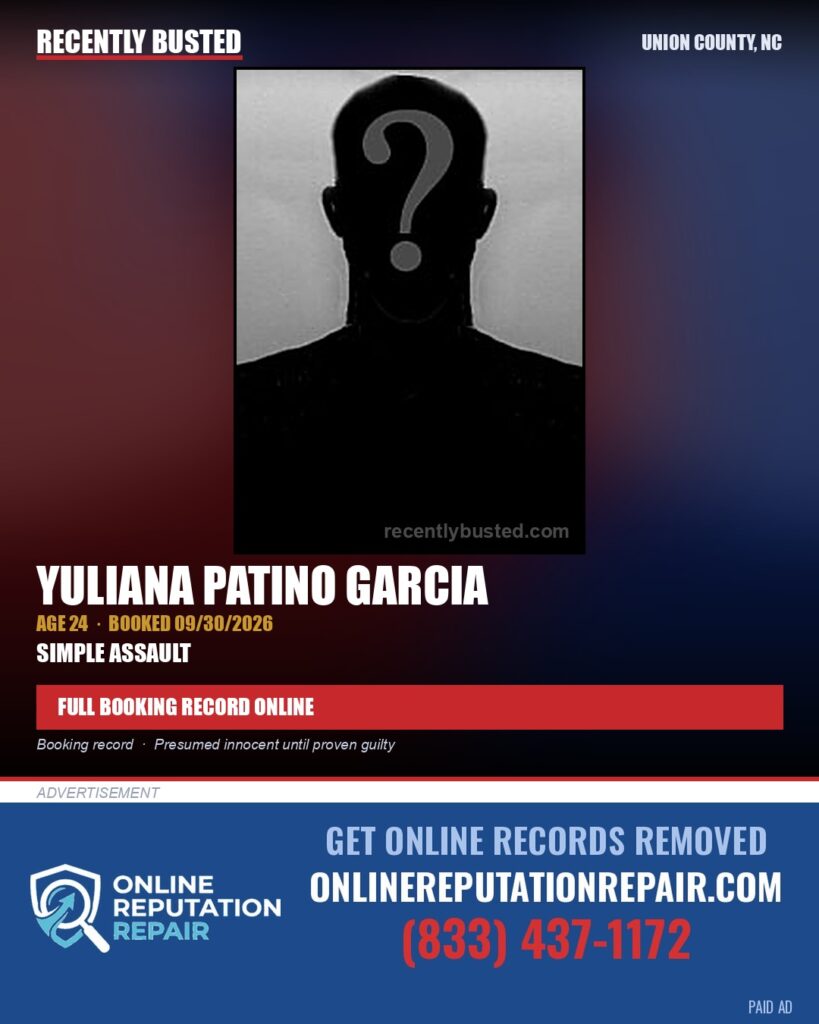 PATINO GARCIA, YULIANA — arrest record card, Union County, North Carolina