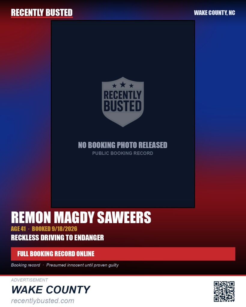 REMON MAGDY SAWEERS — arrest record card, Wake County, North Carolina