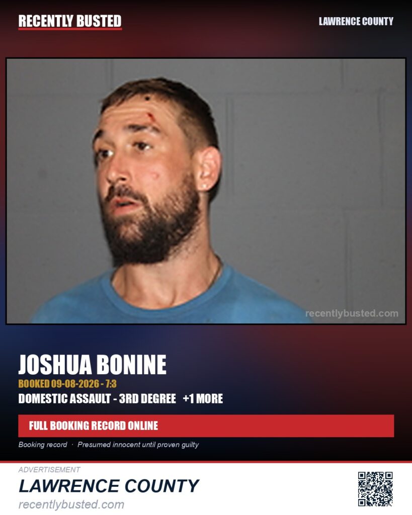 BONINE, JOSHUA — arrest record card, Lawrence County