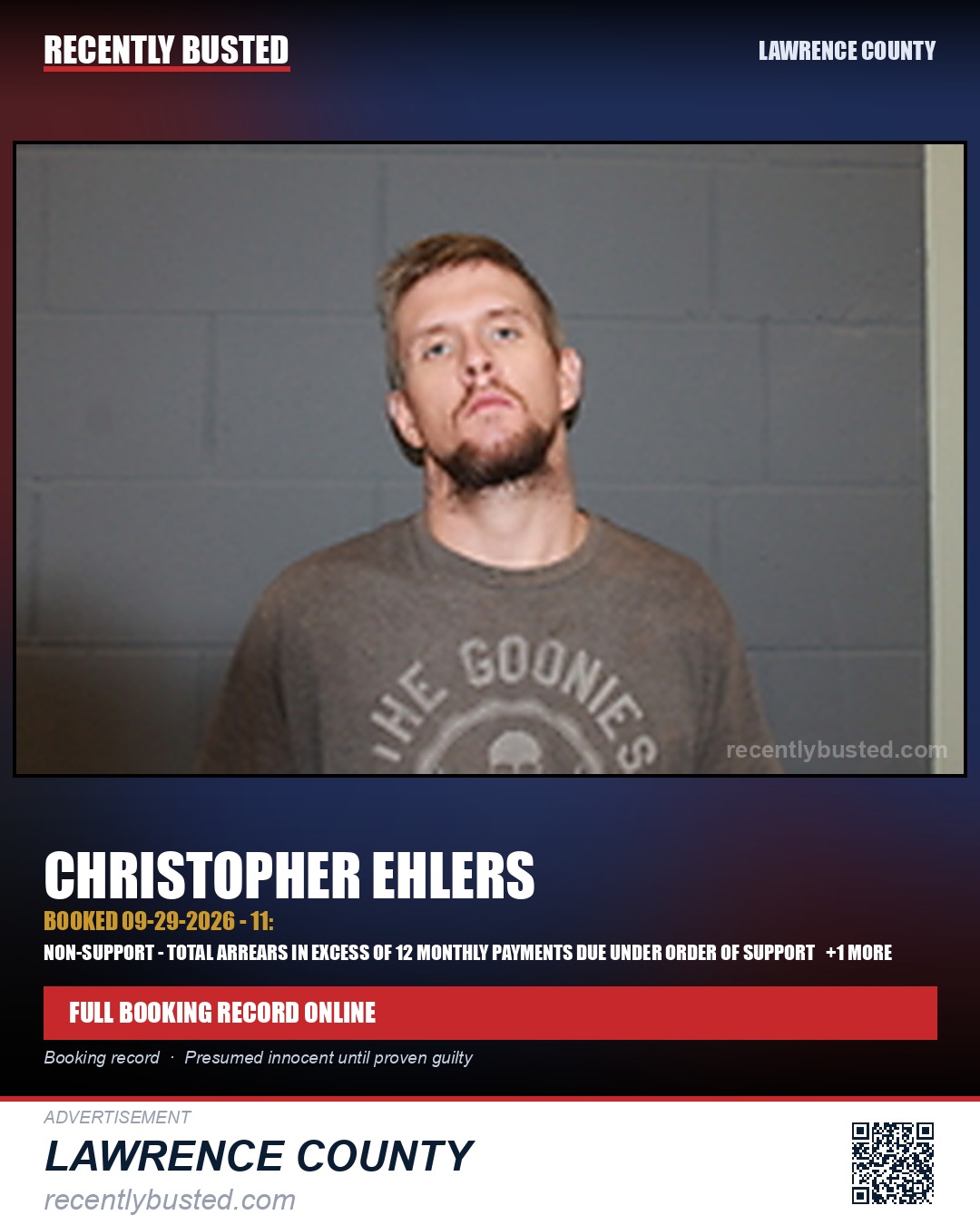 EHLERS, CHRISTOPHER — arrest record card, Lawrence County