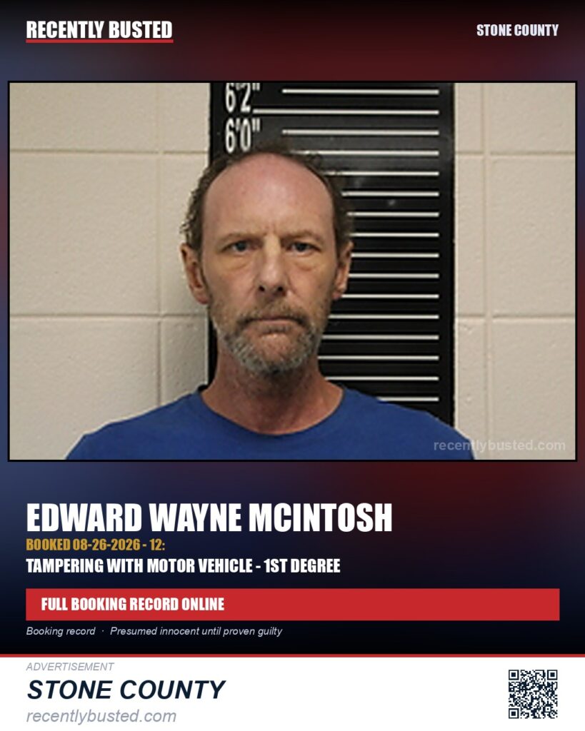 Mcintosh, Edward Wayne — arrest record card, Stone County