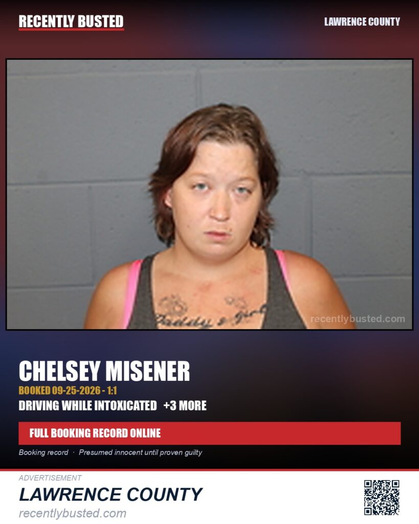 MISENER, CHELSEY — arrest record card, Missouri